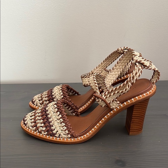 Ulla Johnson RARE Deia High Block Heel Sandal Woven Ankle Strap Natural EU40 - Picture 1 of 16